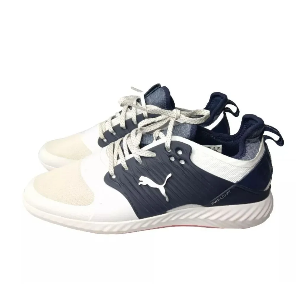 Puma Mens Ignite PWRADAPT Caged Golf Shoes White/Silver/Peacoat 192223-05 Sz 9.5
